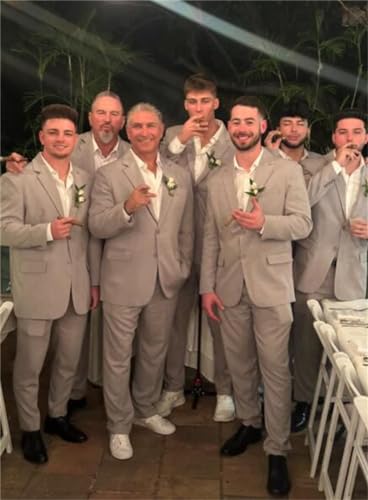 Summer Linen Men Suits Blazer Pants Tuxedo 2Pcs Mens Wedding Grooms3