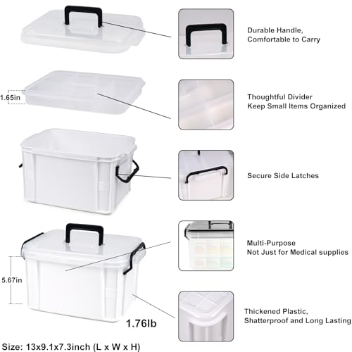 Image of HEY FOLY 15qt White Medicine Organizer Storage Box with Tray, Plastic First Aid Box Empty, Thickened Medicine Container Chest, Multipurpose Medical Case with Labels, Medicine Caddy with Lids Handles
