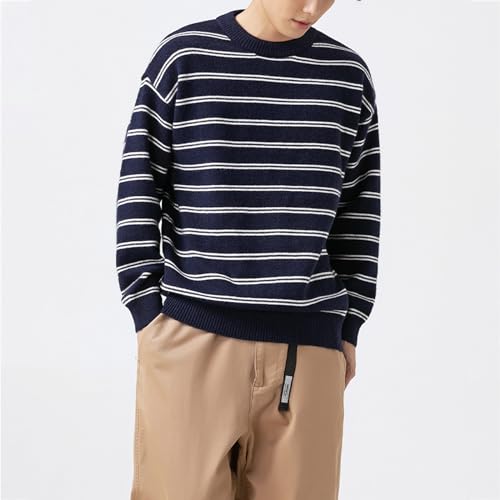 Pull rayé pour hommes Harajuku bleu streetwear manches longues XL