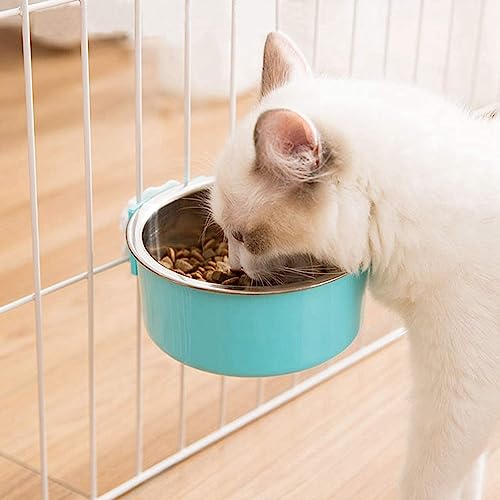 Giwnhvx 4 Stück Hundekäfig-Fressnapf, abnehmbarer Edelstahl-Haustierzwinger, zum Aufhängen, für Futter und Wasser, Futternapf, Käfigstall, Becher mit Löffel
