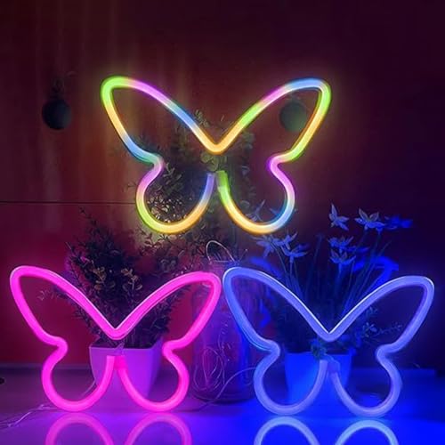 Image of 3PCS LED Neon Light Sign Butterfly Neon Signs Home Night Lights for Kids' Bedroom Decorative lamps Wall Art Romantic Christmas Birthday Gift
