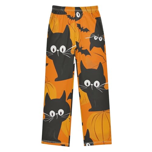 Halloween Black Cat Boys Long Pants Soft Trousers Elastic Waist Kids Lounge Bottoms with Pockets S-XL