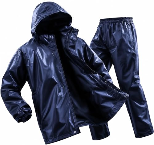 Image of Mens Raincoat Suit with Pant Set Rainvorra Series | Waterproof Lightweight Breathable Rain Wear | Strong Stitching, Elastic Cuff & Waterproof Zipper Raincoat for men waterproof