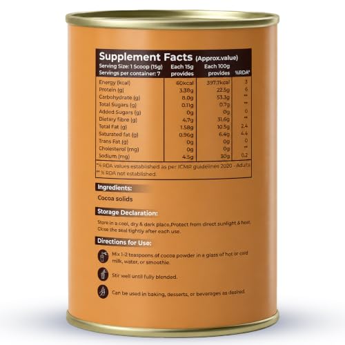 Image of Pure Nutrition Cocoa Powder Without Sugar | Cacao Powder Unsweetend | Coco Powders | Cocoa Powder for Cake, Beverages & Desserts |100% Plant Based & Alkalized | Rich Flavor & Aroma | No Added Sugar - 100g