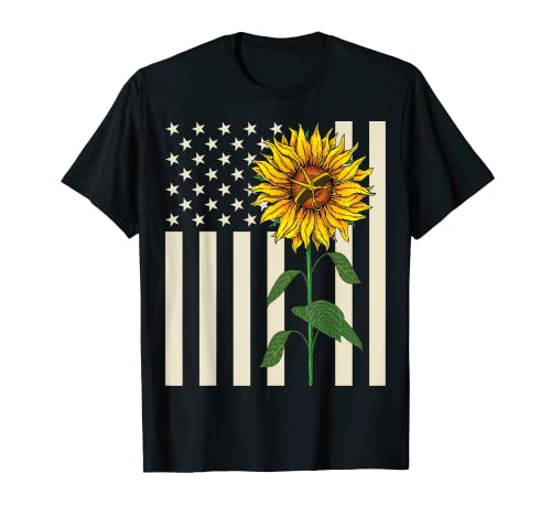 American Flag Art Sunflower Hairstylist Hippie Apparel Camiseta