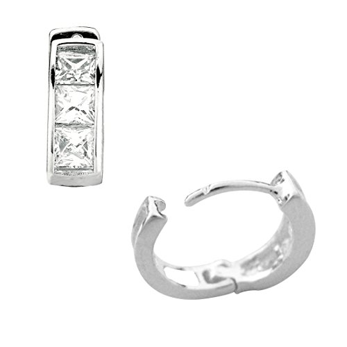 Ritastephens Sterling Silver Princess-cut Cubic Zirconia Mini Huggie Hoop Earrings 3.5x9 Mm2