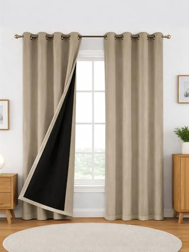Image of 100% Blackout Curtains for Window- 4 Feet (Pack of 1) | Black Back Coated Fabric |Heat & Noise Insulation | Eyelet Curtains for Living Room & Bedroom |Mocha