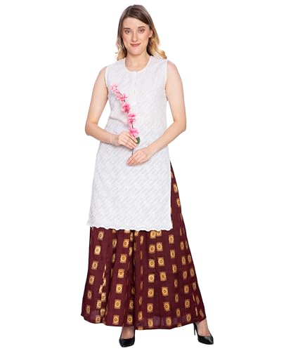 Image of TNQ Full Flared Cotton Palazzo Pants || Gold Print Printed Sharara Garara || Ethnic Or Casual Wear