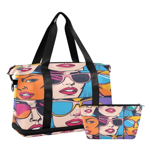 Women Girl Graffiti Travel Duffel Bag Waterproof Gym Sport Tote Bag Carry On Weekender Bag with Compartment