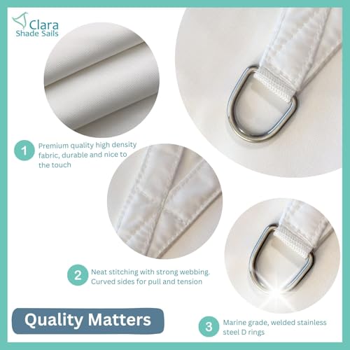 Clara Shade Sails - White Triangle 2m Sun Shade Sail, Conservatory Sail Shades, Pergola Canopy, Garden Sail Canopy Waterproof, Patio Gazebo, Tent, Outdoor Sun Sail Shade, Garden Awning - Image 2
