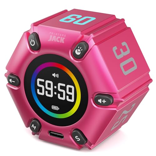 Printers Jack, Visual Pomodoro Timer, Productivity Cube Timer, Mute & Vibration & Adjustable Sound Alert, for Office, ADHD, Study, Work, 3/5/10/25/30/60min & Custom Countdown - Hot Pink