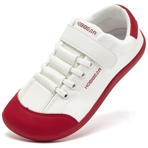 HOBIBEAR Kids Barefoot Shoes Wide Minimalist Zero Drop Sneaker for Boys Girls(Toddler/Little Kid/Big Kid) White-red Cover