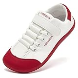 HOBIBEAR Kids Barefoot Shoes Wide Minimalist Zero Drop Sneaker for Boys Girls(Toddler/Little Kid/Big Kid) White-red