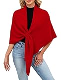 iWoo Pashmina Wraps for Women Knitted Shawls and Wraps Open Front Cardigan Cape Soft Sweater Scarf Winter Dresses for Women Red