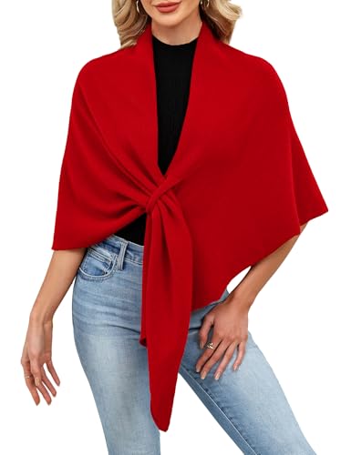 iWoo Pashmina Wraps for Women Knitted Shawls and Wraps Open Front Cardigan Cape Soft Sweater Scarf Winter Dresses for Women Red