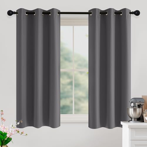 Image of NICETOWN Grey Light Blocking Curtains 54 Inches Long 2 Panels for Living Room, Bedroom, Office Thermal Insulated Blackout Drapes Solid Grommet Noise Reducing Window Curtains, W40