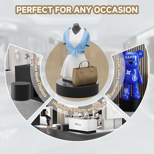 SERABETTO Round Mannequin Display Pedestal Stands, Premium Cylinder Stands for Party, Jewelry， Exhibitions, and Retail Displays(Black 23.6"*7.9") by SERABETTO - Image 4