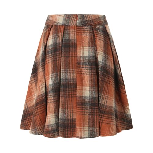Women's Flared Mini Skater Skirt Plaid Versatile High Waist Casual Flowy Casual Plus Size Skirts with Pockets4