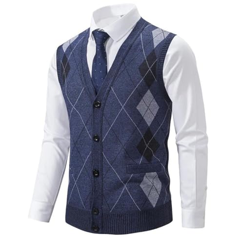 Men Sleeveless Sweater Vest Plaid Fleece Knit Tank Tops Business Casual Buttons Waistcoat2