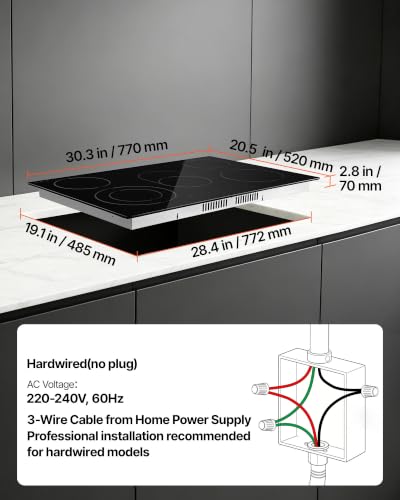 Image of VEVOR Electric Cooktop 30inch 5 Burners Stove Top 8900W 220V No Plug, Ceramic Built-in Radiant Electric Stove, with 9 Power Levels, Timer, Child Lock, Over-Heat Guard, Touch Control