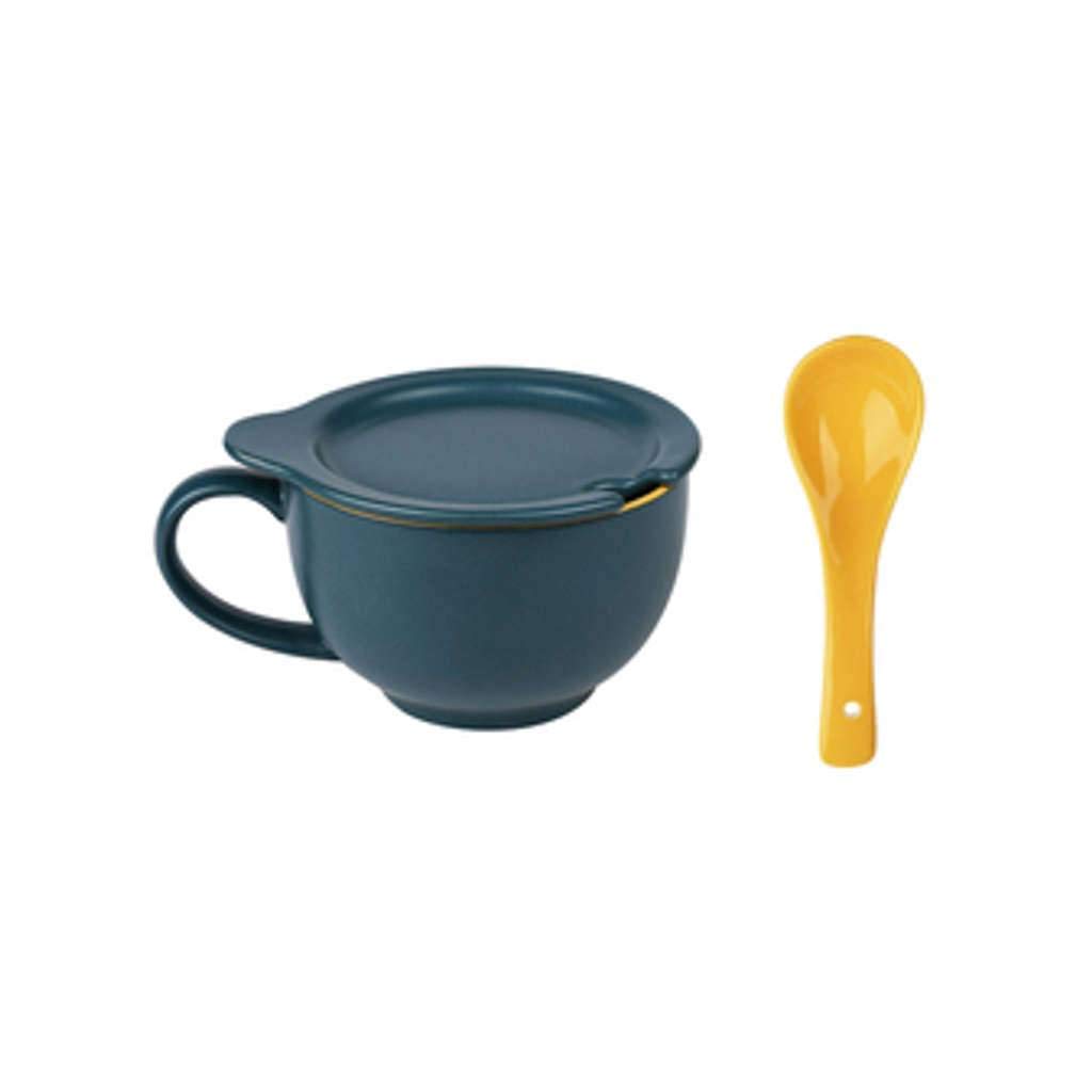 Soepkom met handvat Japanse stijl, tweekleurige 480ML soep kommen mok beker met deksel en lepel in China porselein keramische magnetron veilig voor ontbijt melk-groen B