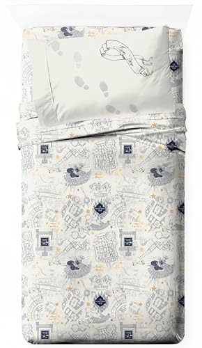 jay franco harry potter twin size sheet set - marauders map super soft 3 piece bedding set - hogwarts microfiber sheets includes reversible pillow covers