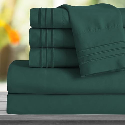 Image of Mocassi King Sheet Set - Luxury Hotel 1800 Premier Bedding Sheets & Pillowcases - Ultra Soft Breathable & Cooling Bed Sheets - Deep Pocket - Wrinkle Resistant - 6 Piece Set - King, Hunter Green