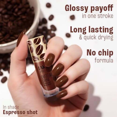 Image of Lakme 9 to 5 Overtime Shine Nail Polish - Coffee Edit-14 Midnight Roast 6ml