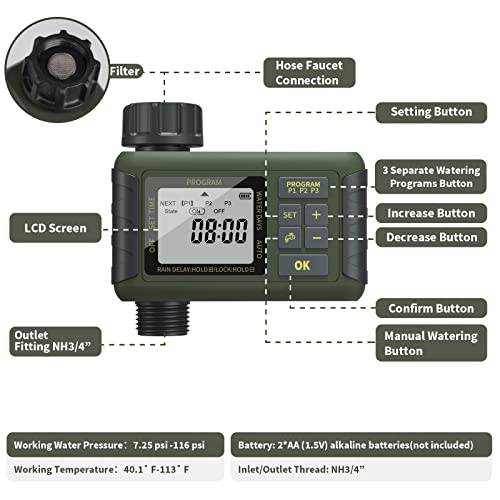 Water Sprinkler Timer, Diivoo Programmable Irrigation Hose Timer With 3 Individual Watering Programs And Rain Delay For Garden Lawn, Pool Filling #TOP6