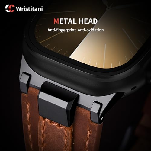 Image of Wristitani Leather Bands Compatible with Apple Watch Band 49mm 46mm 45mm 44mm for Men, Metal Connector & Genuine Leather Straps for iWatch Ultra3 /2 /1 SE3 /2 /1 Series 11 10 9 8 7 6 5 4 [NO Watch and Case]