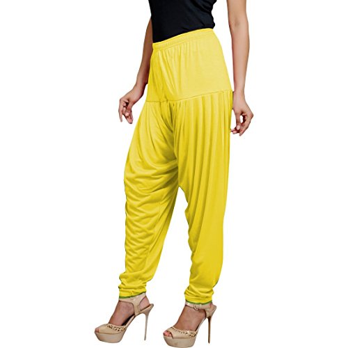 Women's Cotton Spandex Patiala Pants – Stretchable Ethnic Bottom Wear with Pleats for Casual & Traditional Outfits (Yellow)3