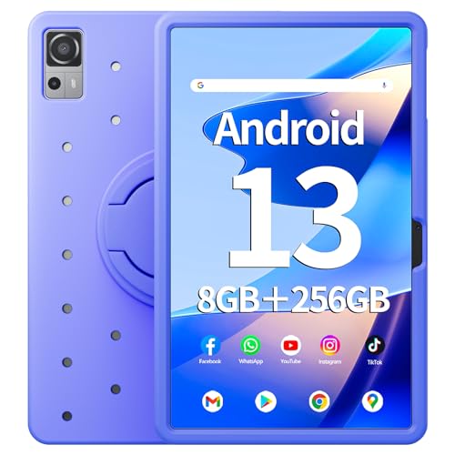 Image of 12 Inch Tablet,8GB RAM 256GB ROM,Android 13 Tablet w / Decorative Perforated Case,Octa-Core 2.0Ghz Processor,2000 x 1200 FHD Screen,5MP+13MP Camera,8000mAh,GPS,WiFi,Bluetooth (Blue) (T12S)