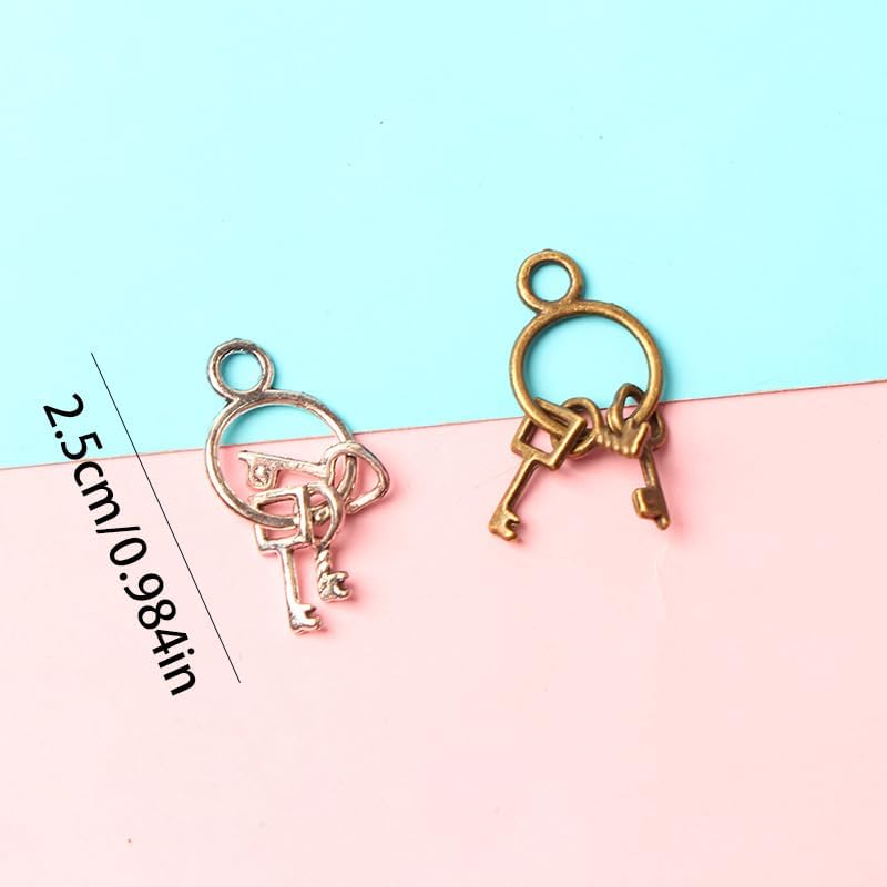 30pcs Vintage Bronze & Antique Silvery Key Charms - Zinc Alloy Geometric Pattern Pendants for DIY Jewelry Making image 4