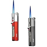 2-Pack Cool Butane Lighter, Windproof & Reusable Torch Lighter Set with Adjustable Flame, Ideal for Campfires, Grilling, and Everyday Use for Men & Outdoor Enthusiasts(Gas Not Include) (Red & Grey)