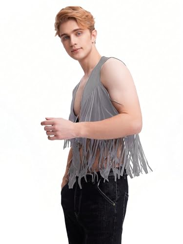 Men's Fringe Open Front Sleeveless Jacket Vest Party Club Outerwear3