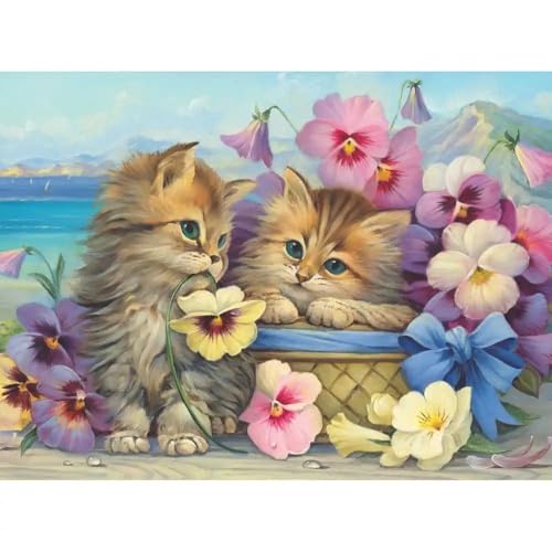Rompecabezas de 300 piezas para adultos Bits and Pieces – Amigos para siempre – Gatitos y gatos, diseño del artista Oleg Gavrilov, tamaño final: 18" x 24" miniatura 1