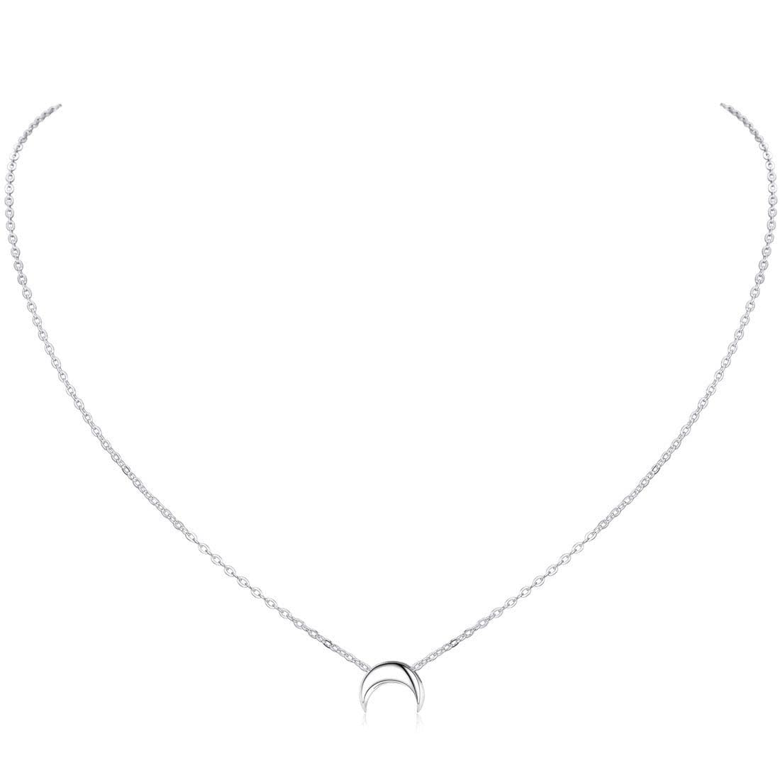 ChicSilver Collar Plata Mujer Colgante Luna Estrella Corazón Plata de Ley 925 Colgante Pequeño Gargantilla Choker Clavícula Joyería Minimalista Bohemia