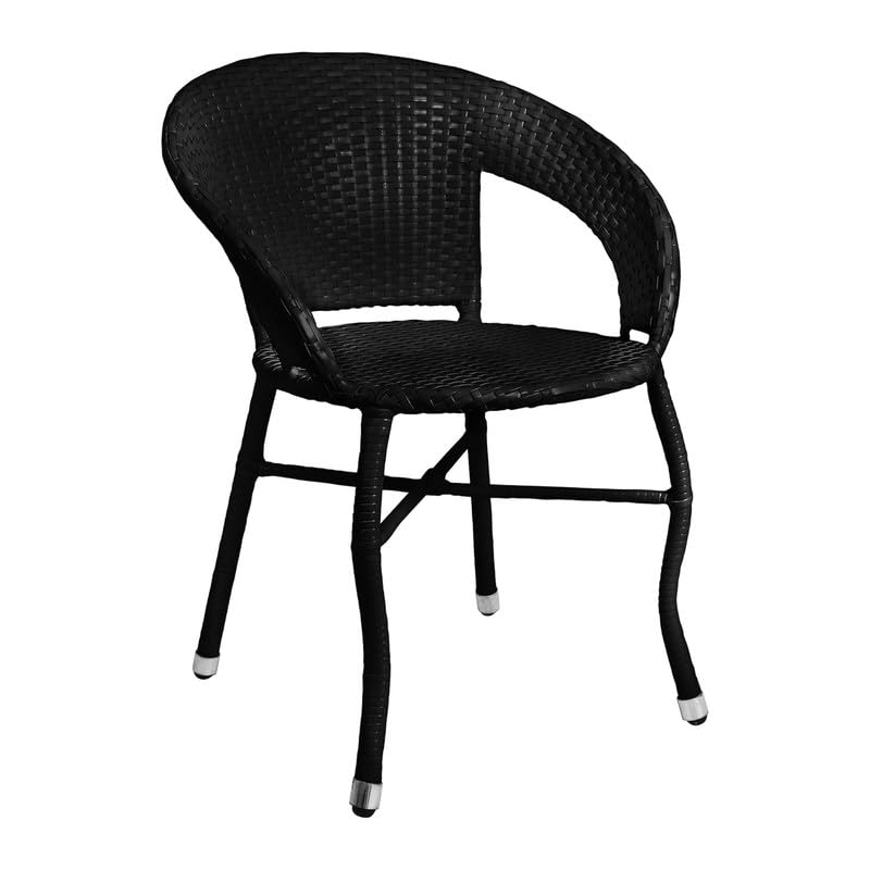 Image of Amazon Brand - Solimo Rattan Wicker 4 Seater Patio Seating Set | 4 Chair and 1 Square Glass Topped Table Set | Coffee Table Furniture for Balcony, Garden, Terrace, Indoor, Outdoor Use (Black)