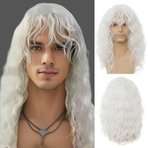 Perruque longue bouclée frange homme pour soirée déguisée rétro et cosplay Halloween