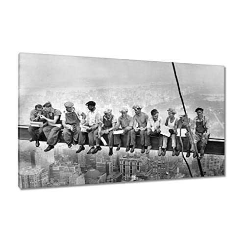 Tableau Déjeuner au sommet d'un gratte-ciel décoration murale vintage toile 120x70
