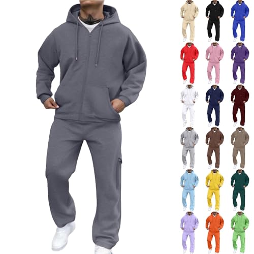 Generisch Herren Jogginganzug Einfarbig Zweiteiler Set Trainingsanzug Sportanzug Kordelzug​ Reißverschluss Freizeitanzug mit Sweatshirt und Jogginghose Baumwolle Tracksuit Casual Outfit