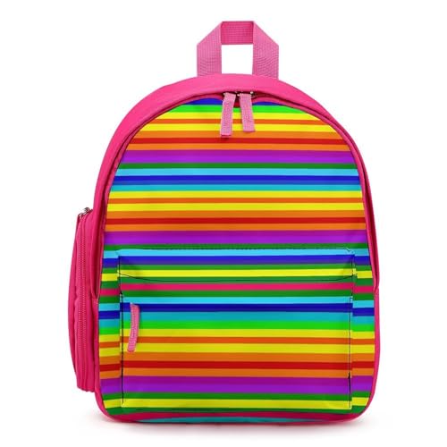 Rainbow Pattern Backpack Small Book Bag with Side Pocket, Lightweight Durable Backpack, Travel Rucksack, Pink-style