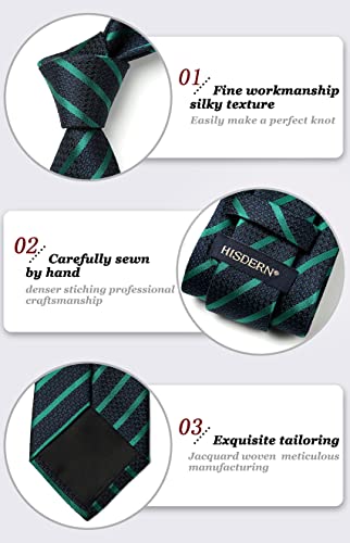 Image of HISDERN Stripe Tie Mens Ties with Pocket Square Set Classic 3.4'' Silk Formal Necktie Handkerchief for Business Wedding