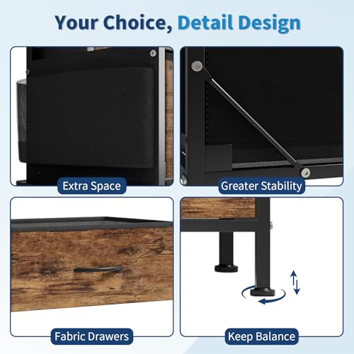 Dresser for Bedroom with 14 Drawers, 55" W Dresser with Side Pocket, Fabric Dressers & Chests of Drawers with Shelves, Sturdy Frame, Wood Top