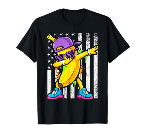Dabbing Banana Retro American Flag Funny Fruit Dance Kids T-Shirt