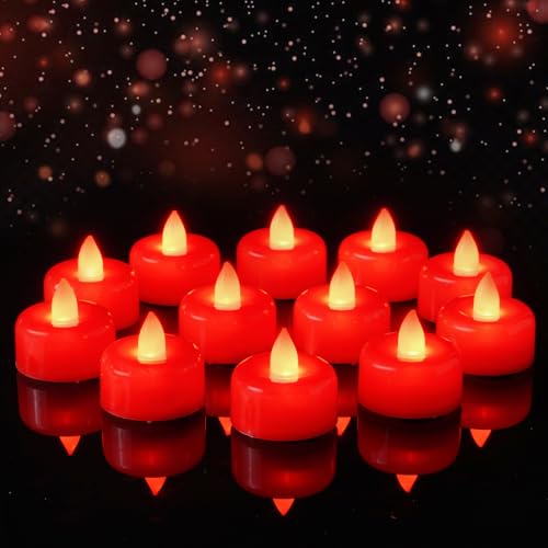 Image of Amagic 12 Pack Red Flameless LED Tea Lights Candles Battery Operated, Electric Fake Tealight Candles for Votive, Wedding, Table Centerpiece, Party, Aniversary, Proposal, Halloween, Christmas