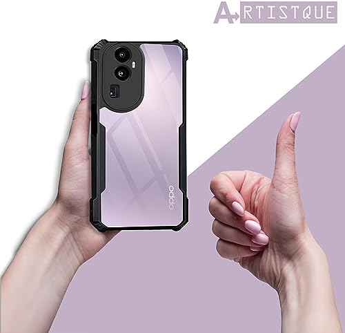 Image of A rtistque Clear Hard Transparent Acrylic Armor Anti-Drop Shockproof TPU Edge Back Cover Case for Reno 10 Pro Plus 5G - Black