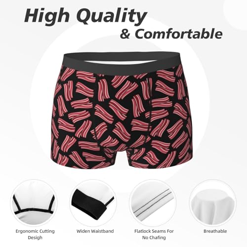 Bacon Print Black Mens Underwear Boxer Briefs, Comfort Breathable Boxers For Men Regular2