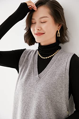 Image of Women's V-Neck Simple Three-Button Design Solid Color Loose Casual All-Wool Knitted Vest