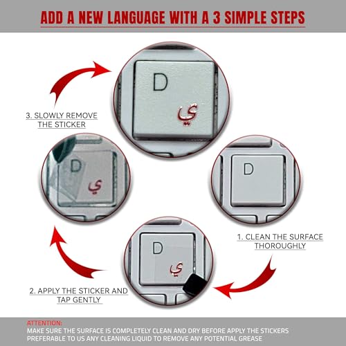 Arabic Keyboard Stickers – 3D Transfer Lettering | No Residue, Transparent-Free Design | Easy Application for Laptop & Desktop | Perfect for Arabic Typing – Clean, Factory Look (Red) - Image 3